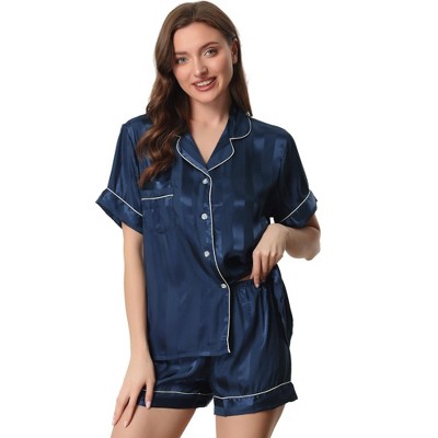 Cheibear Women's Satin Button Down Short Sleeve And Shorts Pajama Set ...