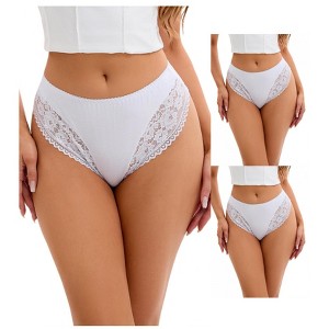 INSPIRE CHIC 3 Packs Women's Lace Trim Mid-Waisted Thongs Underwear Stylish Panties Available in Plus Size - 1 of 4