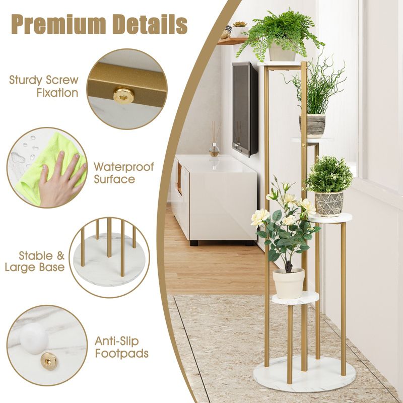 Tangkula 4-Tier Metal Plant Stand Indoor 48.5' Tall Plant Shelf for Small Plants Tiered Plant Holder W/ Golden Metal Frame, 5 of 11