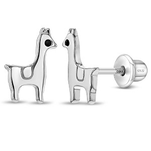 Girls' Prancing Llama Screw Back Sterling Silver Earrings - In Season Jewelry - 1 of 4