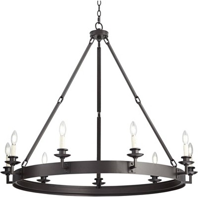 Franklin Iron Works Dark Bronze Wagon Wheel Chandelier 41" Wide Modern Farmhouse 9-Light Fixture Dining Room House Foyer Kitchen