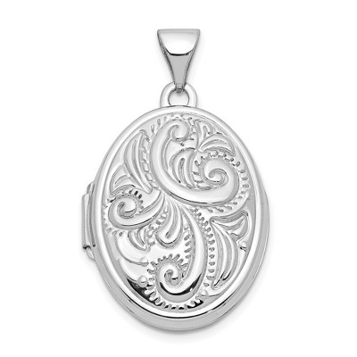 Black Bow Jewelry 14k White Gold 21mm Domed Scroll Oval Locket