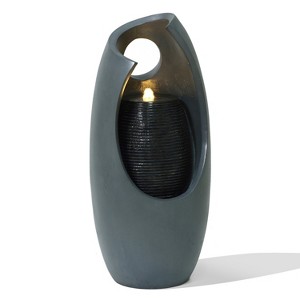 LuxenHome 28.5" Gray Resin Curve Column Sculpture Outdoor Water Fountain with Lights, Garden Waterfall Fountains Indoor and Outdoor Use - 1 of 4