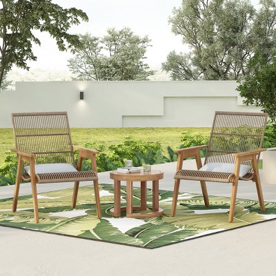 Elegant 3-Piece Outdoor Lounge Set with Acacia Wood Frame, Woven Wicker Chairs & Cushions – Stylish & Durable Patio Seating with Side Table-Coolbibila