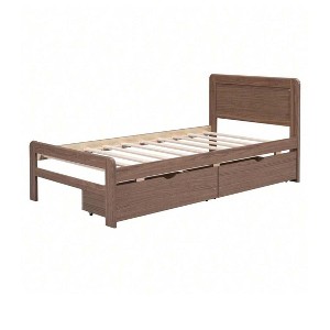 Beige - Twin Size Platform Bed Frame, Rubberwood Support Legs Queen Size Platform Bed With 2 Drawers No Box Spring Needed Bed Frame For Boys&Girls Be - 1 of 4