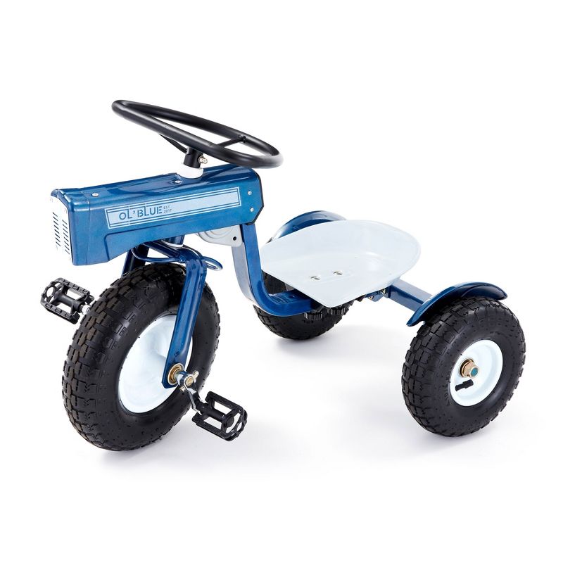 Tricam Ol' Blue Tractor Tricycle, 22 Inch Steel Toddler Bike Kids Ride On Toy with Pedals, 3 Position Adjustable Seat, & Pneumatic Rubber Wheels, Blue, 1 of 9
