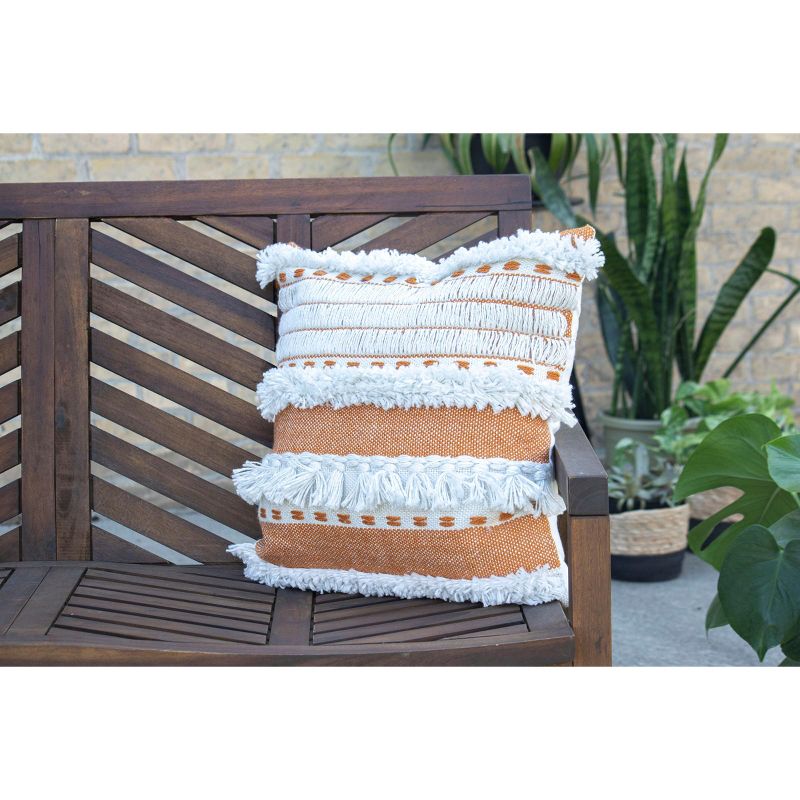 Orange Striped Hand Woven 18x18" Outdoor Decorative Throw Pillow with Hand Tied Fringe - Foreside Home & Garden, 5 of 7