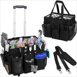 Extra Large Rolling Cleaning Caddy Bag with Detachable Foldable Trolley, Multiple Storage Pockets and Adjustable Shoulder Strap - 1 of 4