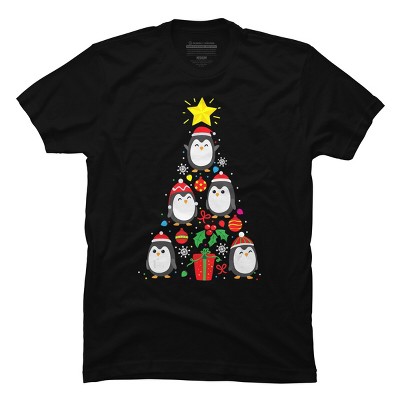 Men's Design By Humans Penguin Christmas Tree By NekoShop T-Shirt