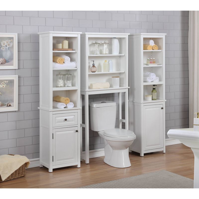 Dorset Bathroom Storage Tower with Open Upper Shelves, Lower Cabinet and Drawer - Alaterre Furniture, 6 of 7