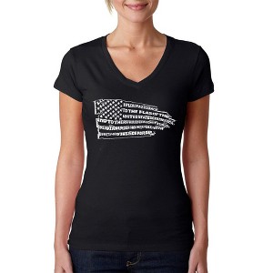 LA Pop Art Women's Word Art V-Neck T-Shirt - Pledge of Allegiance Flag - 1 of 4
