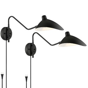360 Lighting Colborne Modern Swing Arm Wall Lamps Set of 2 Black Plug-in Light Fixture Up Down Metal Shade for Bedroom Bedside Living Room Reading - 1 of 4