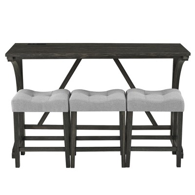 NicBex 4-Piece Bar Table Set for 3 Industrial Breakfast Table with Power Outlet and 3 Upholstered Bar Stools for Living Room