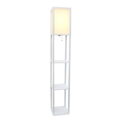 White Rectangular Shelf Floor Lamp with Linen Shade