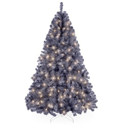 Best Choice Products Pre-Lit Charcoal Gray Christmas Tree, Artificial Full Holiday Decoration w/ Incandescent Lights