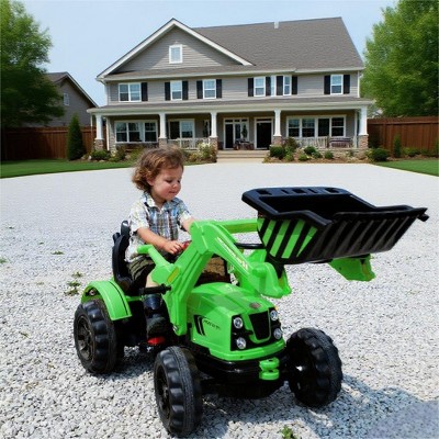 Kids Ride on Excavator, 12V Battery Powered Kids Excavator Ride On Toy, Ride on Tractor with Front Bucket, Toddlers Bulldozer with 2 Speed (Green)