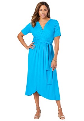 Jessica London Women's Plus Size Stretch Knit Tie-Waist Midi Dress