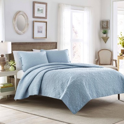 Breeze Blue Cotton Twin Reversible Quilt Set