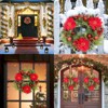 16" Artificial Christmas Wreath for Front Door - Red Poinsettia Flowers, Lifelike Leaves, Pine, Balls & Berries - Perfect Holiday Decor - 4 of 4