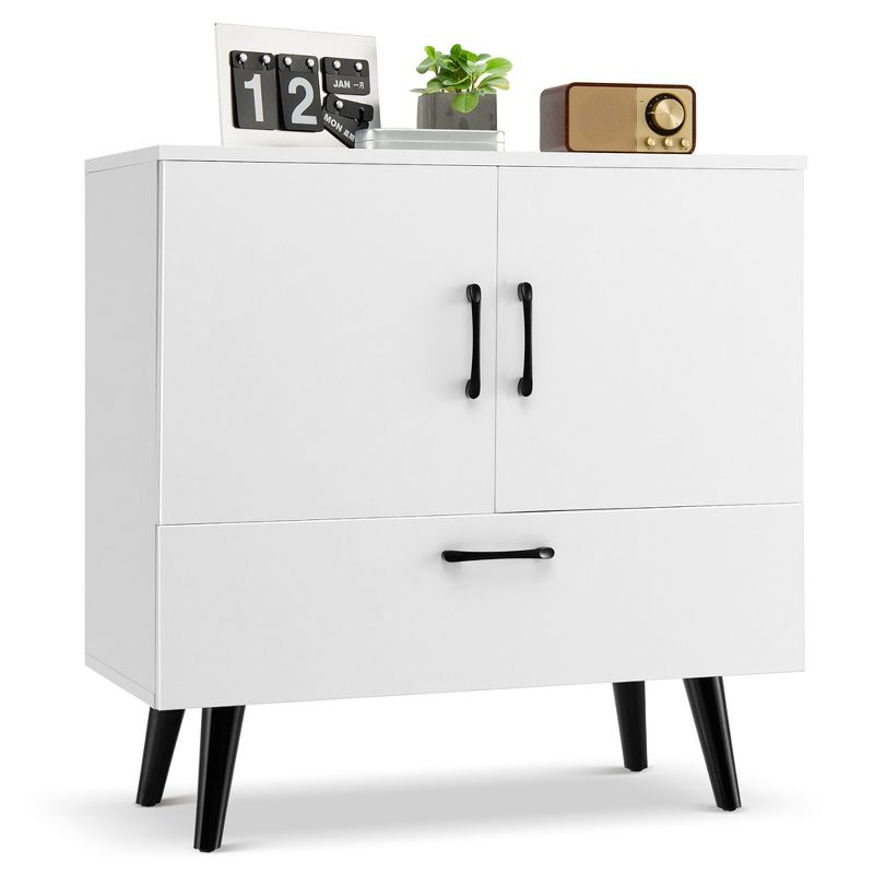 Costway Mid Century Storage Cabinet Accent Buffet Sideboard Entryway Kitchen White\ Brown, 1 of 11