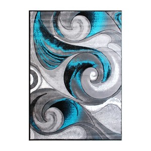 Emma and Oliver Modern Abstract Olefin Accent Rug with Sculpted Wave Design and Natural Jute Backing - 1 of 4