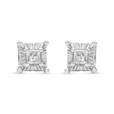 Haus of Brilliance Silver 1/4 Ctw Princess Diamond Hidden Halo Solitaire Stud Earrings