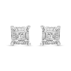 Haus of Brilliance Silver 1/4 Ctw Princess Diamond Hidden Halo Solitaire Stud Earrings - 1 of 4
