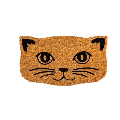 Evergreen Cat Face Shaped Indoor Outdoor Natural Coir Doormat 1'4"x2'4" Brown