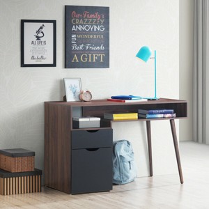 Costway Computer Desk PC Writing Table Study Workstation Drawer & Cabinet With Wood Legs - 1 of 4