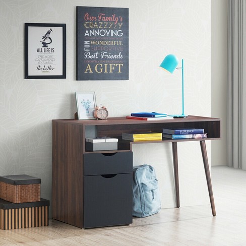 Computer Desk with Drawer & Cabinet, Wooden Home Office Desk, PC