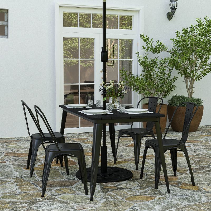 Merrick Lane Indoor/Outdoor Dining Table with Umbrella Hole, 30" x 60" All Weather Poly Resin Top and Steel Base, 2 of 11