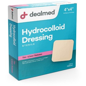 Dealmed 4” x 4” Hydrocolloid Dressings, Individually Wrapped Wound Care for First Aid, 10 Count (Pack of 1) - 1 of 4