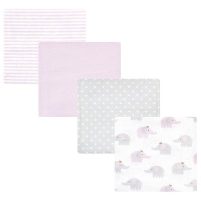 Image of Hudson Baby Infant Girl Cotton Rich Flannel Receiving Blankets, Lilac Elephants, One Size