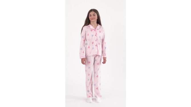 Sleep On It Girls 2-Piece Button-Front Coat Pajama Set, 2 of 10, play video