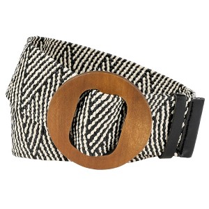 INSPIRE CHIC Women's Woven Stretch Straw Rattan Wooden Buckle Elastic Wide Waistband Waist Belts 1 Pc - 1 of 4