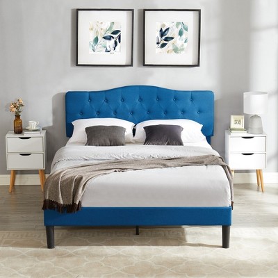 VECELO Upholstered Bed Wooden Platform Bed with Velvet Adjustable Headboard No Box Spring Neededs Frame