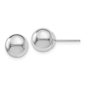 Black Bow Jewelry 8mm (5/16 Inch) 14k White Gold Polished Ball Friction Back Studs - 1 of 4