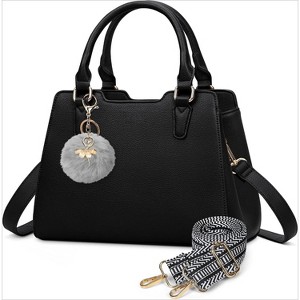 Top-Handle Handbags PU Vegan Leather Satchel Purses for Women with Cute Pom Pom - 1 of 4
