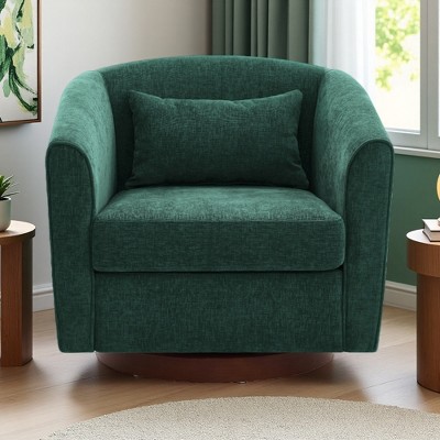 28.4" Chenille Swivel Barrel Chair with Wood Base and Thick Cushion