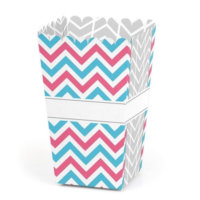 Big Dot of Happiness Chevron Gender Reveal - Baby Shower Party Favor Popcorn Treat Boxes - Set of 12