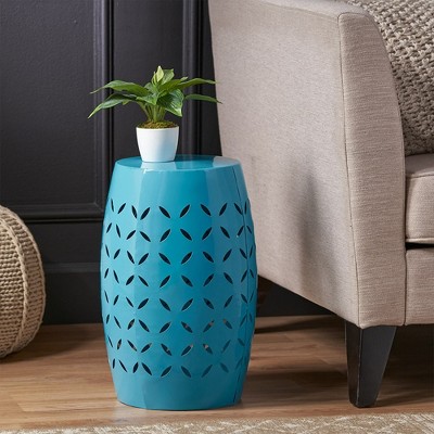 End Table, Metal Side Table, Outdoor Small Coffee Table, Barrel Shaped Sofa Side Table For Living Room Bedroom Garden Patio Porch Indoor Outdoor