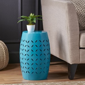 End Table, Metal Side Table, Outdoor Small Coffee Table, Barrel Shaped Sofa Side Table For Living Room Bedroom Garden Patio Porch Indoor Outdoor - 1 of 4
