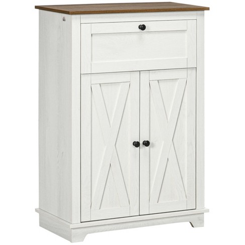 HOMCOM Wood Rolling Bathroom Side Storage Cabinet, White