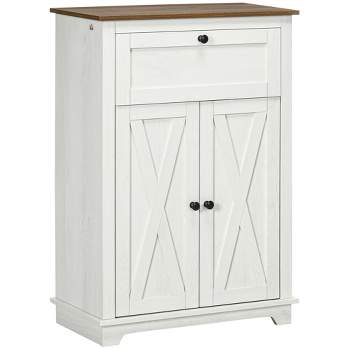 HOMCOM Farmhouse Storage Cabinet, Sideboard with Double Doors, Drawer, and Adjustable Shelf for Kitchen, Bedroom, Living Room, White