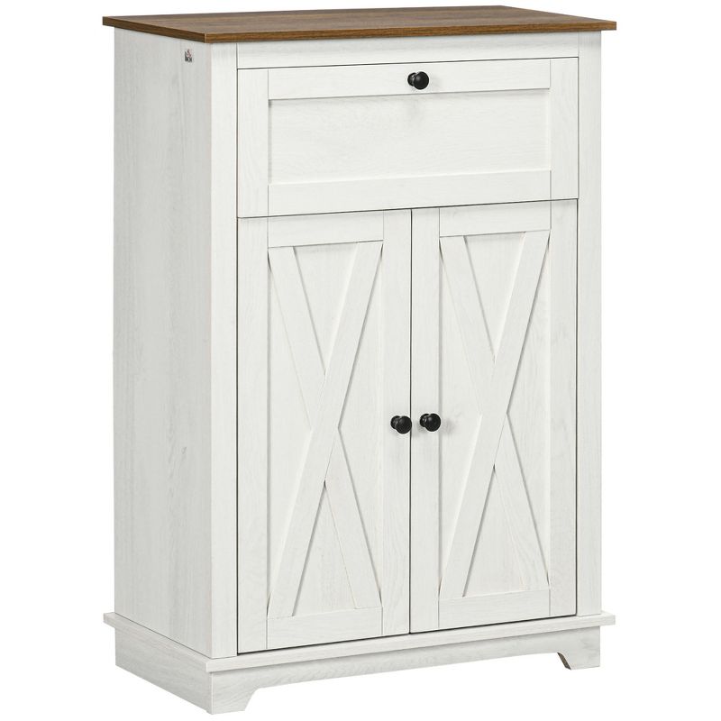 HOMCOM Farmhouse Storage Cabinet, Sideboard with Double Doors, Drawer, and Adjustable Shelf for Kitchen, Bedroom, Living Room, White, 1 of 7