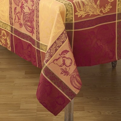 Large Red and Gold Jacquard Cotton Blend Thanksgiving Tablecloth
