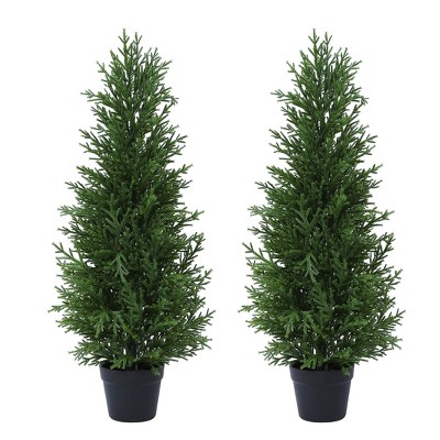 Artificial UV Resistant Cypress Topiary Trees for Outdoor, Faux Cypress Plant for Porch Decor Faux Pine Tree for Perfect Housewarming Gift 2 Pack