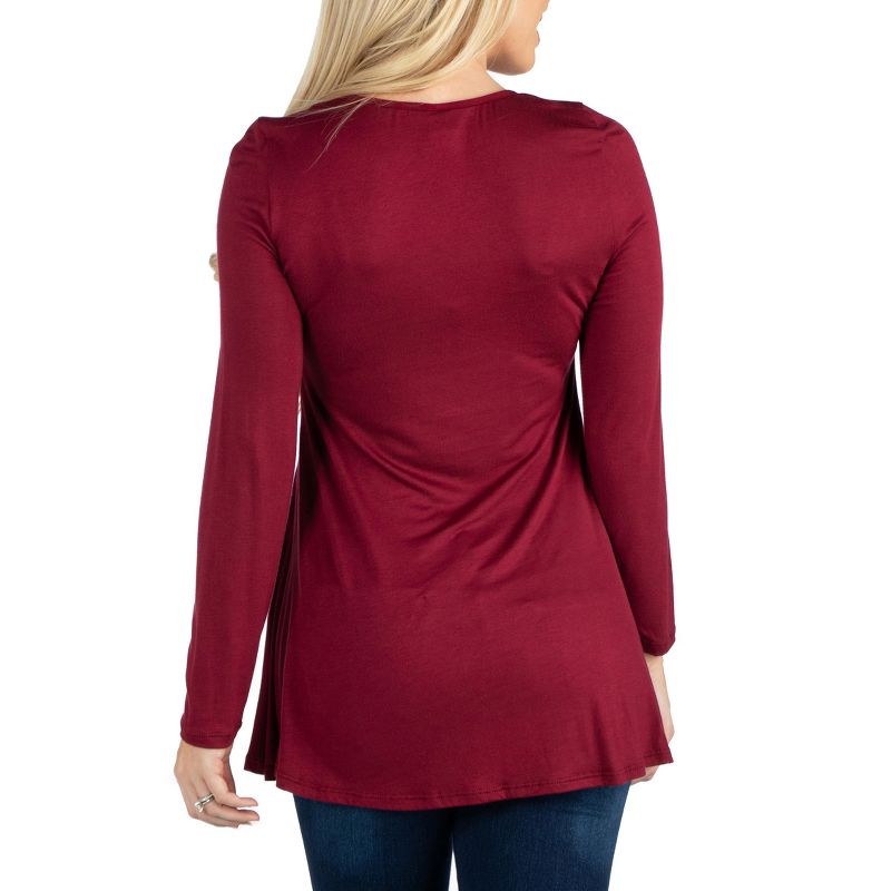 24seven Comfort Apparel Womens Long Sleeve Solid Color Swing Style Flared Tunic Top, 4 of 7