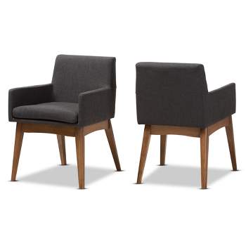 Set of 2 Nexus Mid Century Modern Walnut Wood Fabric Upholstered Dining Armchair - Baxton Studio