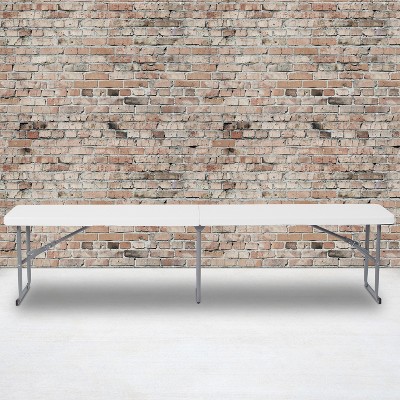 Granite White 6-Foot Foldable Plastic Bench with Gray Metal Frame
